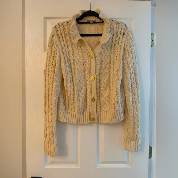 Jcrew Cable-knit ruffleneck cardigan sweater - Picture 4 of 7